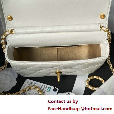 CHANEL Shiny Lambskin, Imitation Pearls  &  Gold-Tone Metal Mini Flap Bag AS4986 white 2025